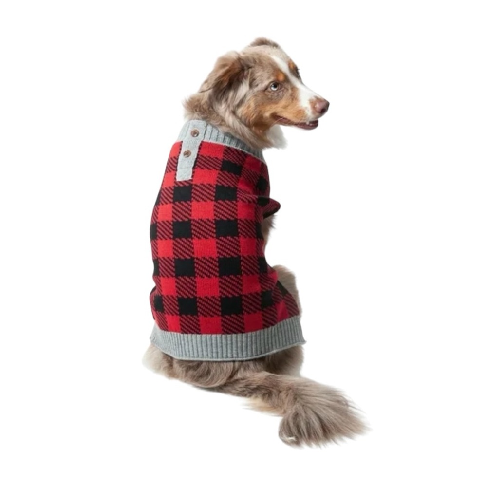 Vibrant Life Winter Pet Clothes Buffalo Check Plaid Sweater, Medium